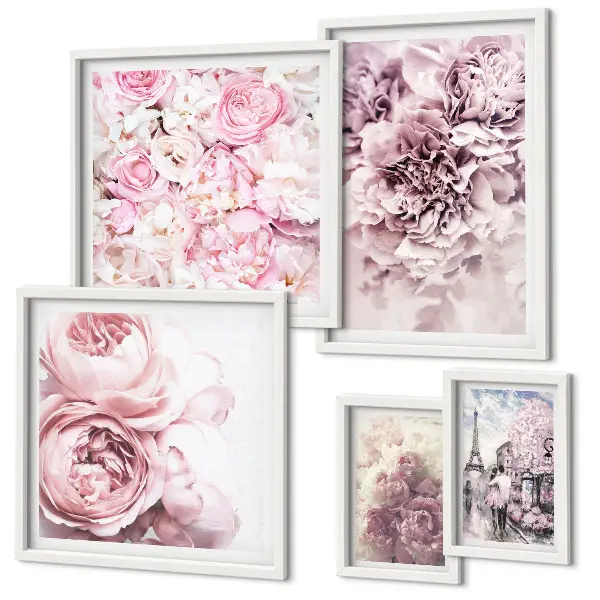 Modernes Wandbilder-Set mit Vintage-Blumenarrangements