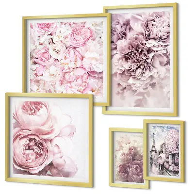 Modernes Wandbilder-Set mit Vintage-Blumenarrangements