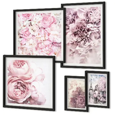 Modernes Wandbilder-Set mit Vintage-Blumenarrangements