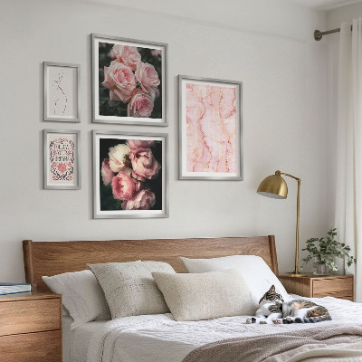 Modernes wandbilder-set Rosa Blumen im Boho-Stil