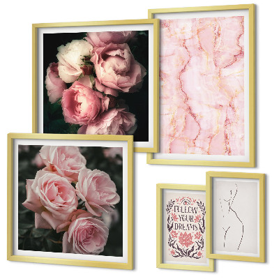 Modernes wandbilder-set Rosa Blumen im Boho-Stil