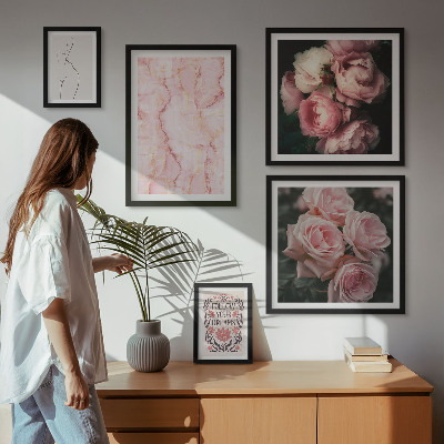 Modernes wandbilder-set Rosa Blumen im Boho-Stil