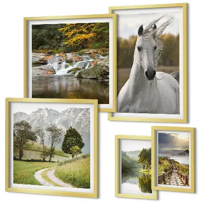 Bildergalerie-Set für die Wand mit Landschafts- und Pferdemotiven