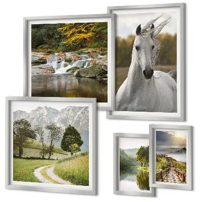 Bildergalerie-Set für die Wand mit Landschafts- und Pferdemotiven