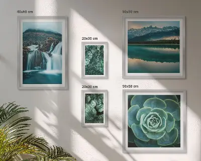 Bildergalerie-Set für die Wand mit Motiven von grünen Pflanzen, Wasserfällen und Natur
