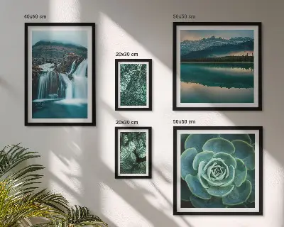 Bildergalerie-Set für die Wand mit Motiven von grünen Pflanzen, Wasserfällen und Natur