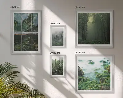 Modernes Wandbilder-Set mit grünen Landschaften, Wäldern und Vegetation