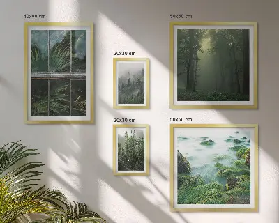 Modernes Wandbilder-Set mit grünen Landschaften, Wäldern und Vegetation