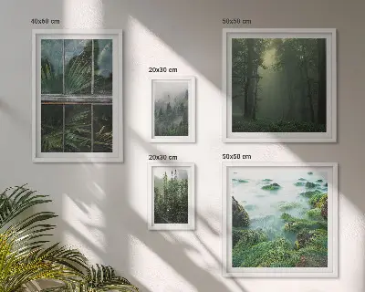 Modernes Wandbilder-Set mit grünen Landschaften, Wäldern und Vegetation