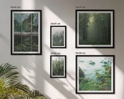 Modernes Wandbilder-Set mit grünen Landschaften, Wäldern und Vegetation