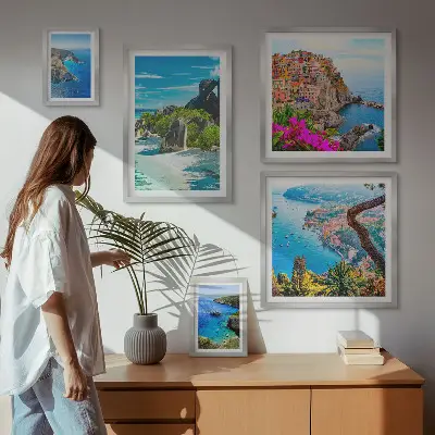 Modernes Wandbilder-Set mit Motiven von Küstenlandschaften