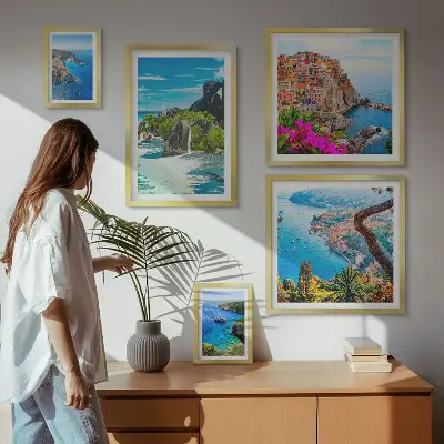 Modernes Wandbilder-Set mit Motiven von Küstenlandschaften