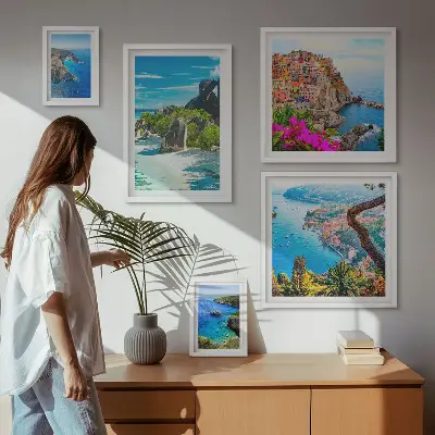Modernes Wandbilder-Set mit Motiven von Küstenlandschaften