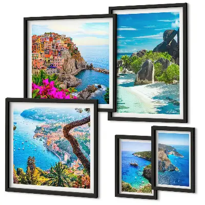 Modernes Wandbilder-Set mit Motiven von Küstenlandschaften