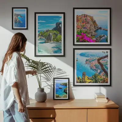 Modernes Wandbilder-Set mit Motiven von Küstenlandschaften
