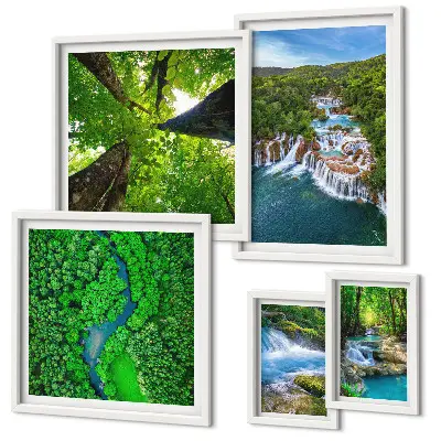 Bildergalerie-Set für die Wand mit Motiven von Wasserfällen und grünen Landschaften