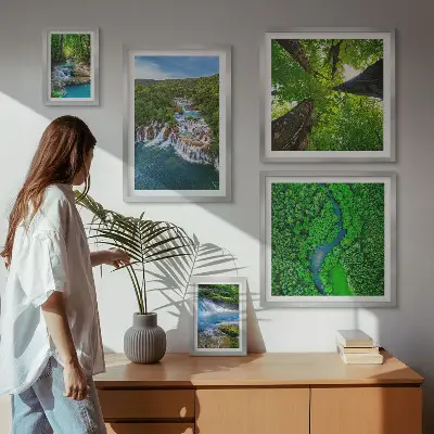 Bildergalerie-Set für die Wand mit Motiven von Wasserfällen und grünen Landschaften