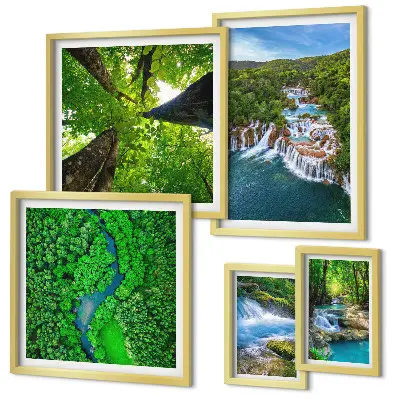 Bildergalerie-Set für die Wand mit Motiven von Wasserfällen und grünen Landschaften