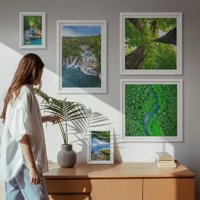 Bildergalerie-Set für die Wand mit Motiven von Wasserfällen und grünen Landschaften