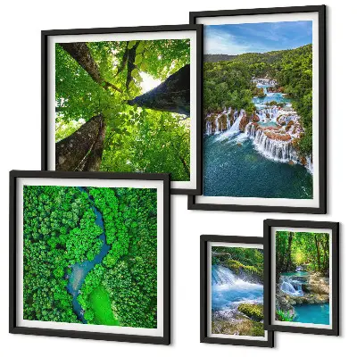 Bildergalerie-Set für die Wand mit Motiven von Wasserfällen und grünen Landschaften