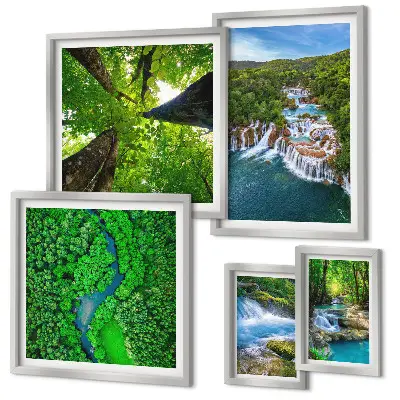 Bildergalerie-Set für die Wand mit Motiven von Wasserfällen und grünen Landschaften