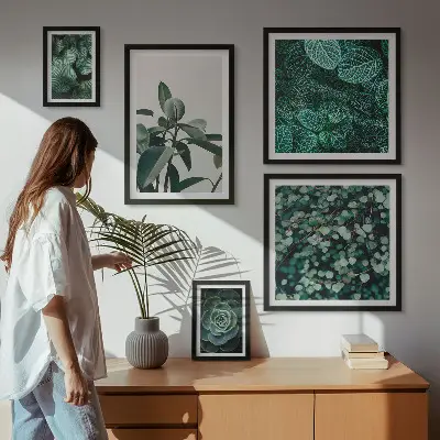 Bildergalerie-Set für die Wand mit Pflanzenmotiven und grünen Blättern