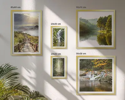 Wandbilder-Set mit Naturlandschaften, Wasserfällen und Waldwegen