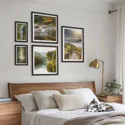 Wandbilder-Set mit Naturlandschaften, Wasserfällen und Waldwegen