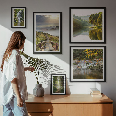 Modernes wandbilder-set Naturlandschaften, Wasserfälle, Waldwege