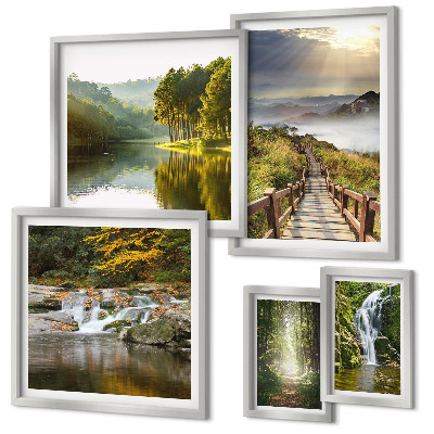 Modernes wandbilder-set Naturlandschaften, Wasserfälle, Waldwege