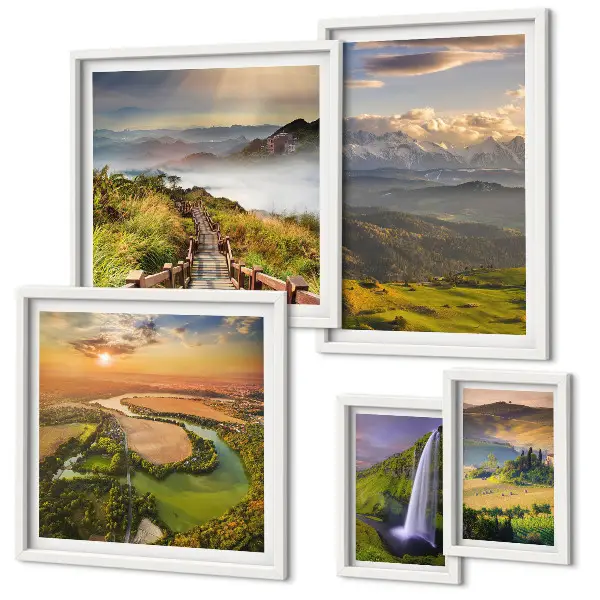 Wandbildergalerie-Set mit Berglandschaften und Wasserfällen