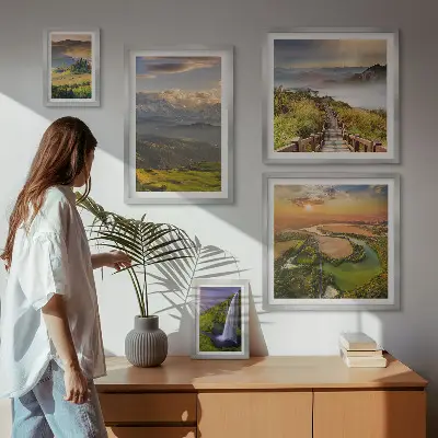 Wandbildergalerie-Set mit Berglandschaften und Wasserfällen