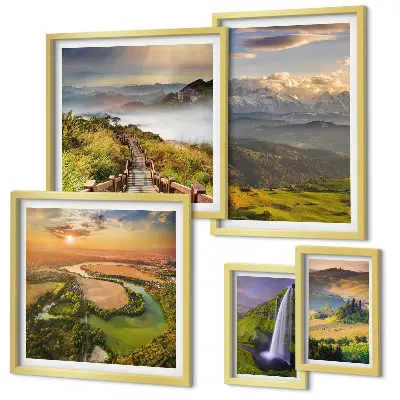 Wandbildergalerie-Set mit Berglandschaften und Wasserfällen