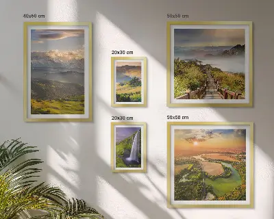 Wandbildergalerie-Set mit Berglandschaften und Wasserfällen