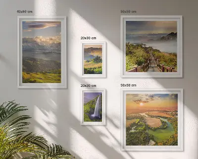 Wandbildergalerie-Set mit Berglandschaften und Wasserfällen