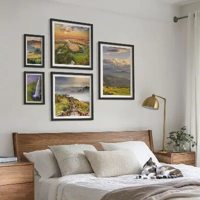 Wandbildergalerie-Set mit Berglandschaften und Wasserfällen
