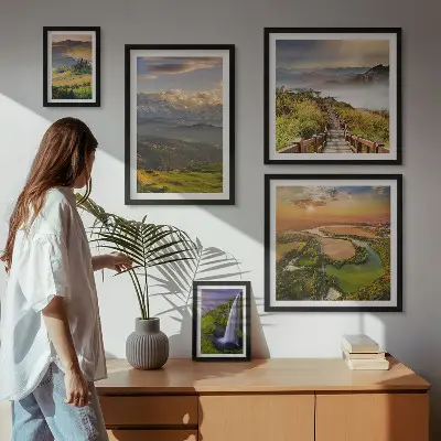 Wandbildergalerie-Set mit Berglandschaften und Wasserfällen