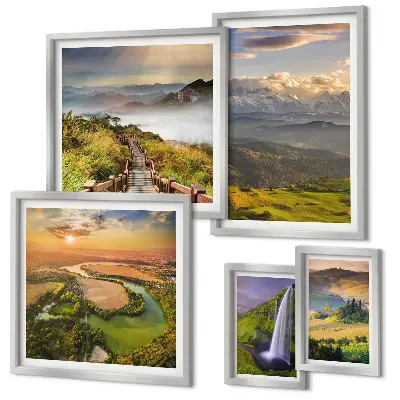 Wandbildergalerie-Set mit Berglandschaften und Wasserfällen