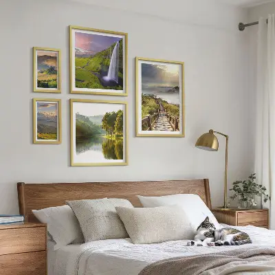 Bilderset für das Sofa mit Motiven von Landschaften, Wasserfällen und Bergen
