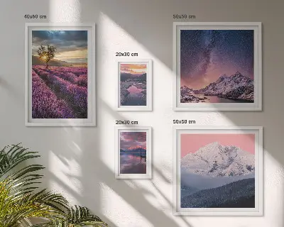 Bilderset für das Sofa mit Naturlandschaften und Lavendelbergen