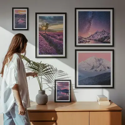Bilderset für das Sofa mit Naturlandschaften und Lavendelbergen