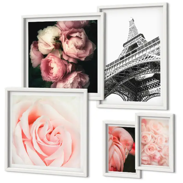 Bildergalerie-Set für die Wand mit Rosen, Eiffelturm und romantischen Motiven
