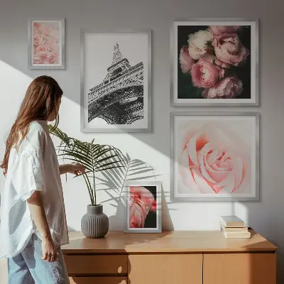 Bildergalerie-Set für die Wand mit Rosen, Eiffelturm und romantischen Motiven