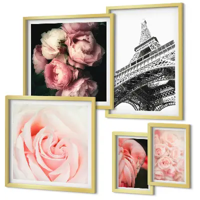 Bildergalerie-Set für die Wand mit Rosen, Eiffelturm und romantischen Motiven