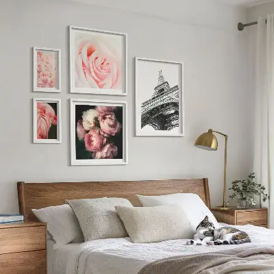 Bildergalerie-Set für die Wand mit Rosen, Eiffelturm und romantischen Motiven