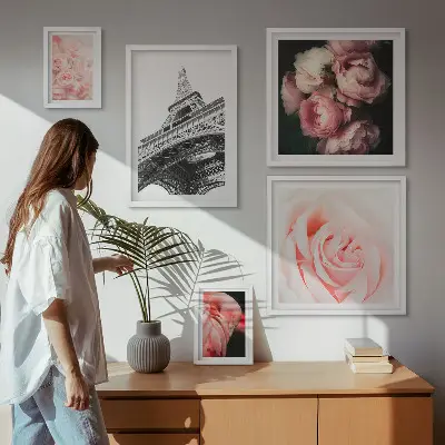 Bildergalerie-Set für die Wand mit Rosen, Eiffelturm und romantischen Motiven