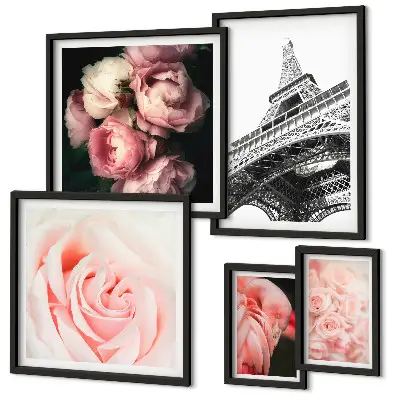 Bildergalerie-Set für die Wand mit Rosen, Eiffelturm und romantischen Motiven