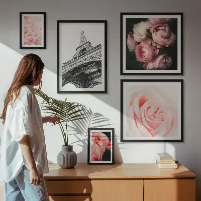 Bildergalerie-Set für die Wand mit Rosen, Eiffelturm und romantischen Motiven