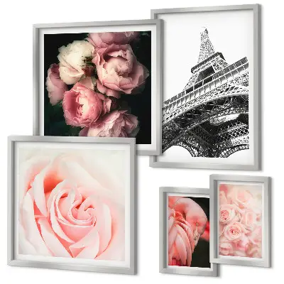 Bildergalerie-Set für die Wand mit Rosen, Eiffelturm und romantischen Motiven