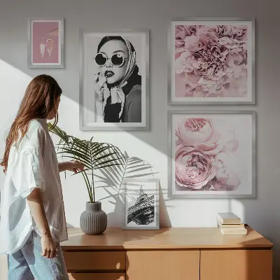 Bilderset mit Rosenblüten stilvolle Porträts für das Sofa